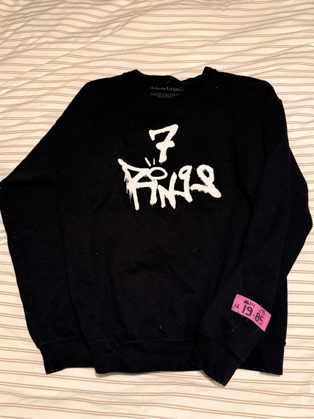 Ariana Grande Black Crewneck Sweatshirt with White '7 Rings' Graphic